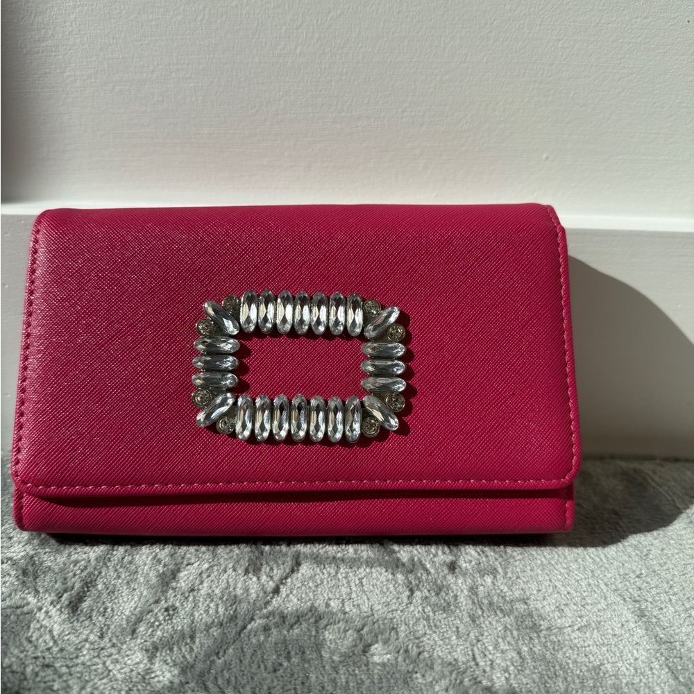 Elegant Pink Clutch with Silver Brooch